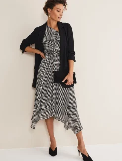Kaz Checked One Shoulder Midi Dress