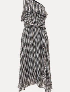 Kaz Checked One Shoulder Midi Dress