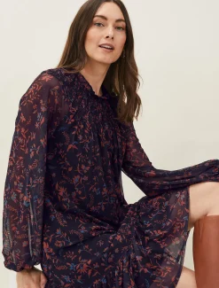 Keleigh Floral Chiffon Bell Sleeve Dress