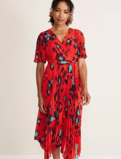 Kendall Butterfly Print Pleated Midi Dress
