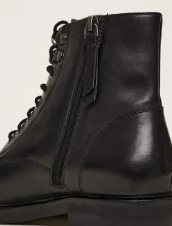 Lace Up Leather Flat Boots