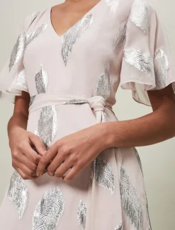 Larah Lurex Feather Jaquard Maxi Dress