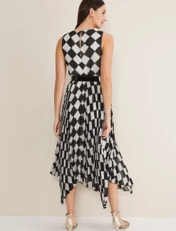 Laurel Checked Pleated Midi Dress