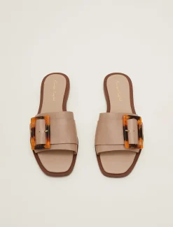 Leather Buckle Flat Sandals