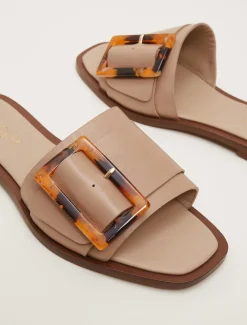 Leather Buckle Flat Sandals
