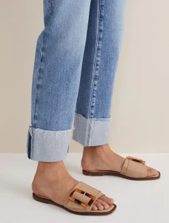 Leather Buckle Flat Sandals