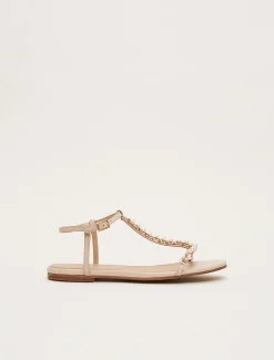 Leather Jewel Trim Flat Sandal