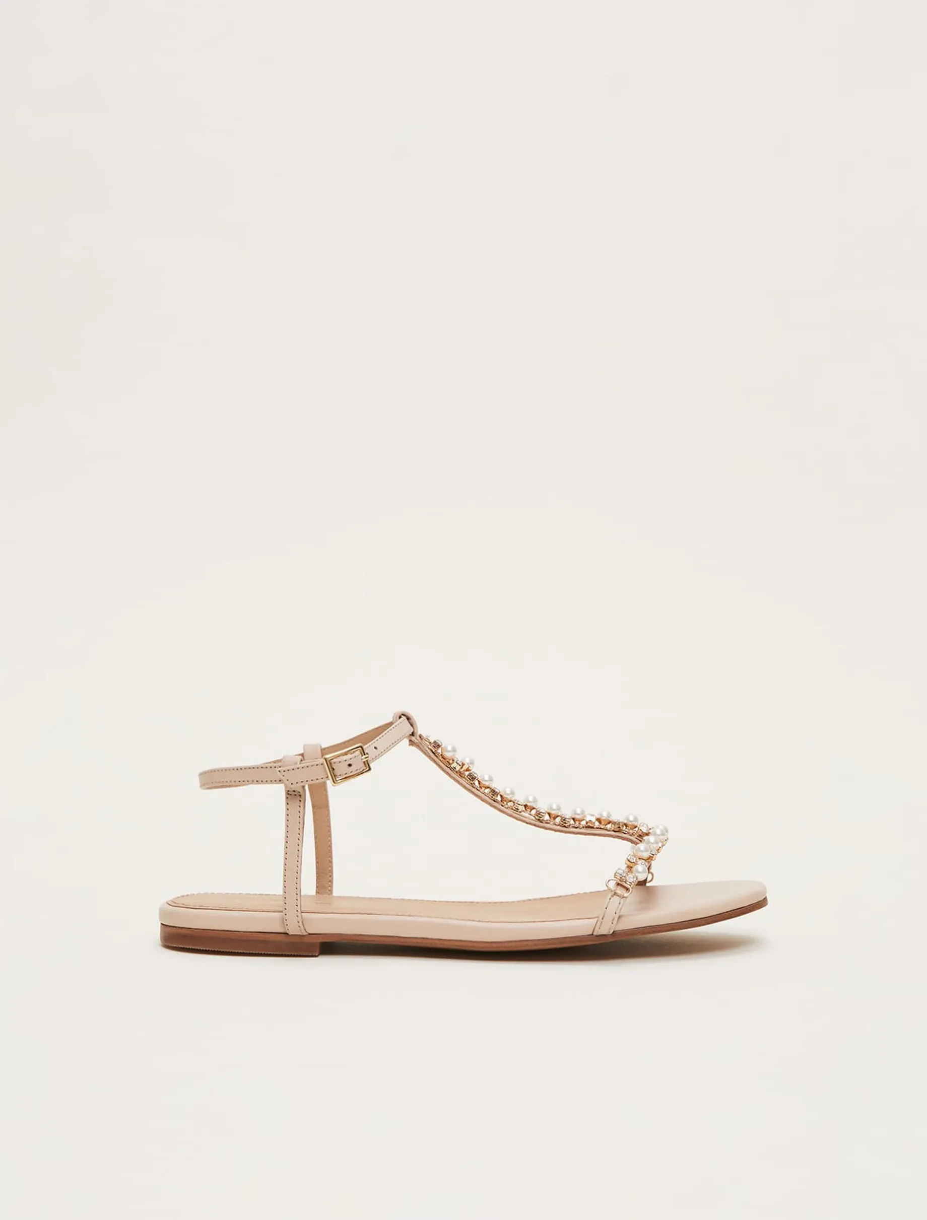 Leather Jewel Trim Flat Sandal