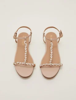 Leather Jewel Trim Flat Sandal