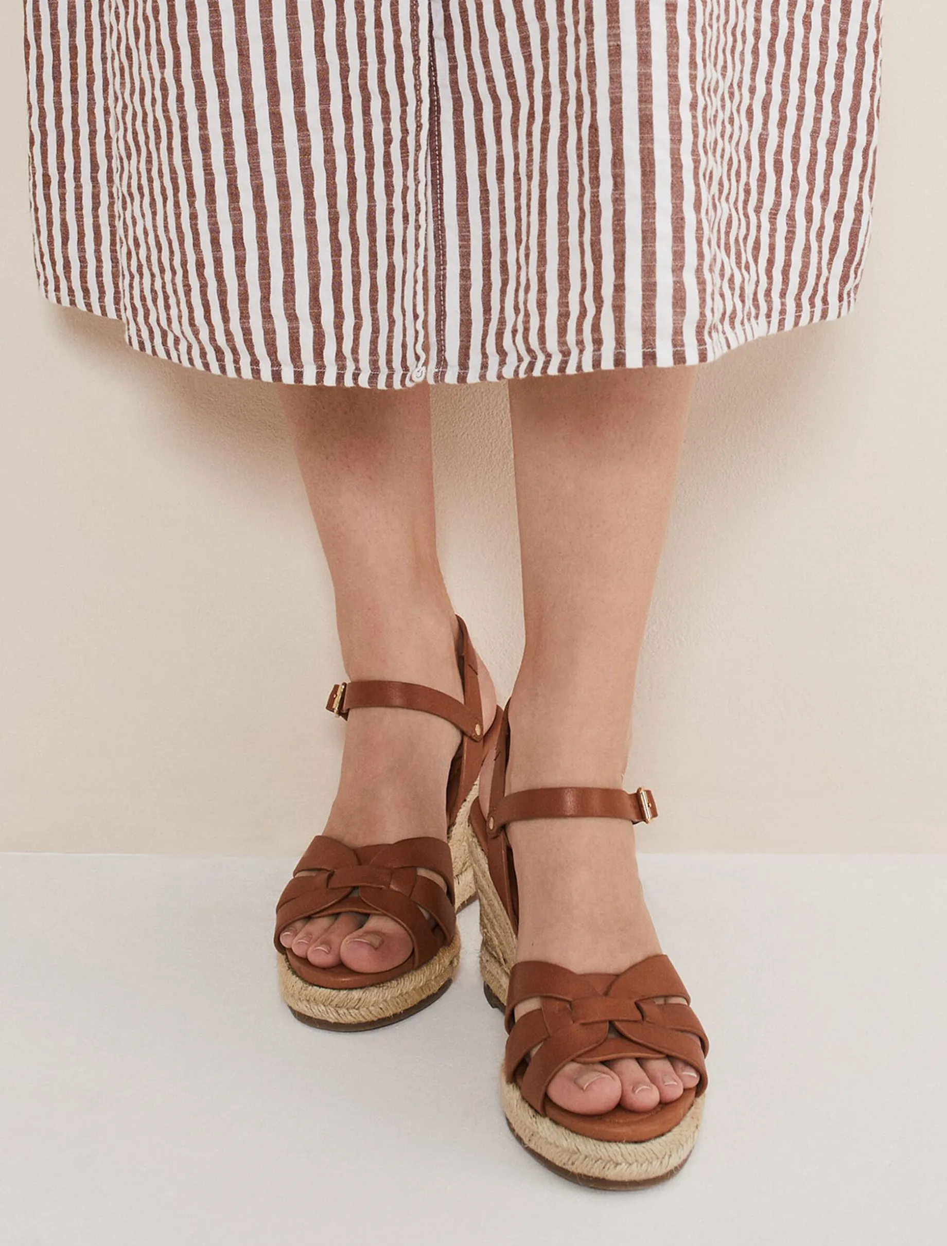 Leather Multi Strap Wedge Espadrille