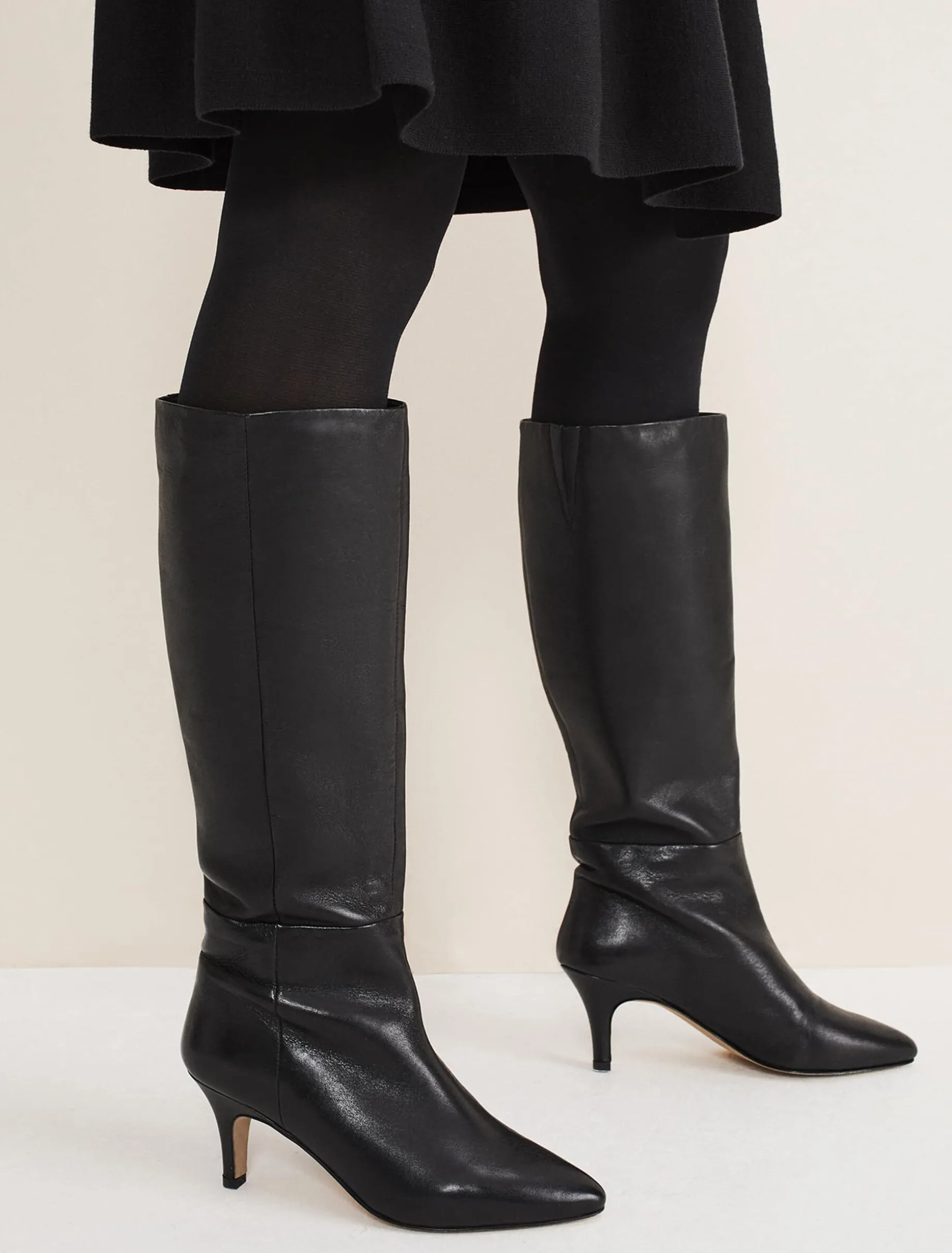 Leather Panelled Knee High Boot