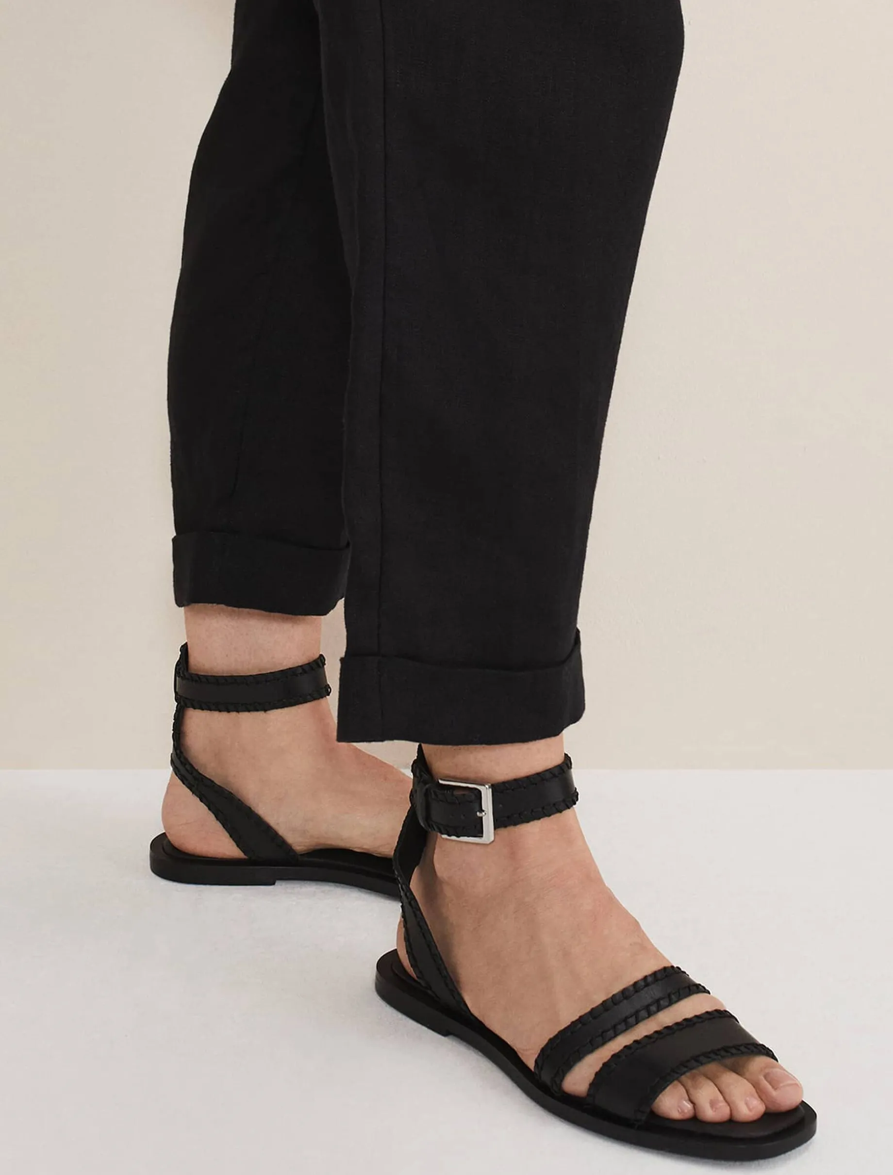 Leather Stitch Detail Flat Sandal