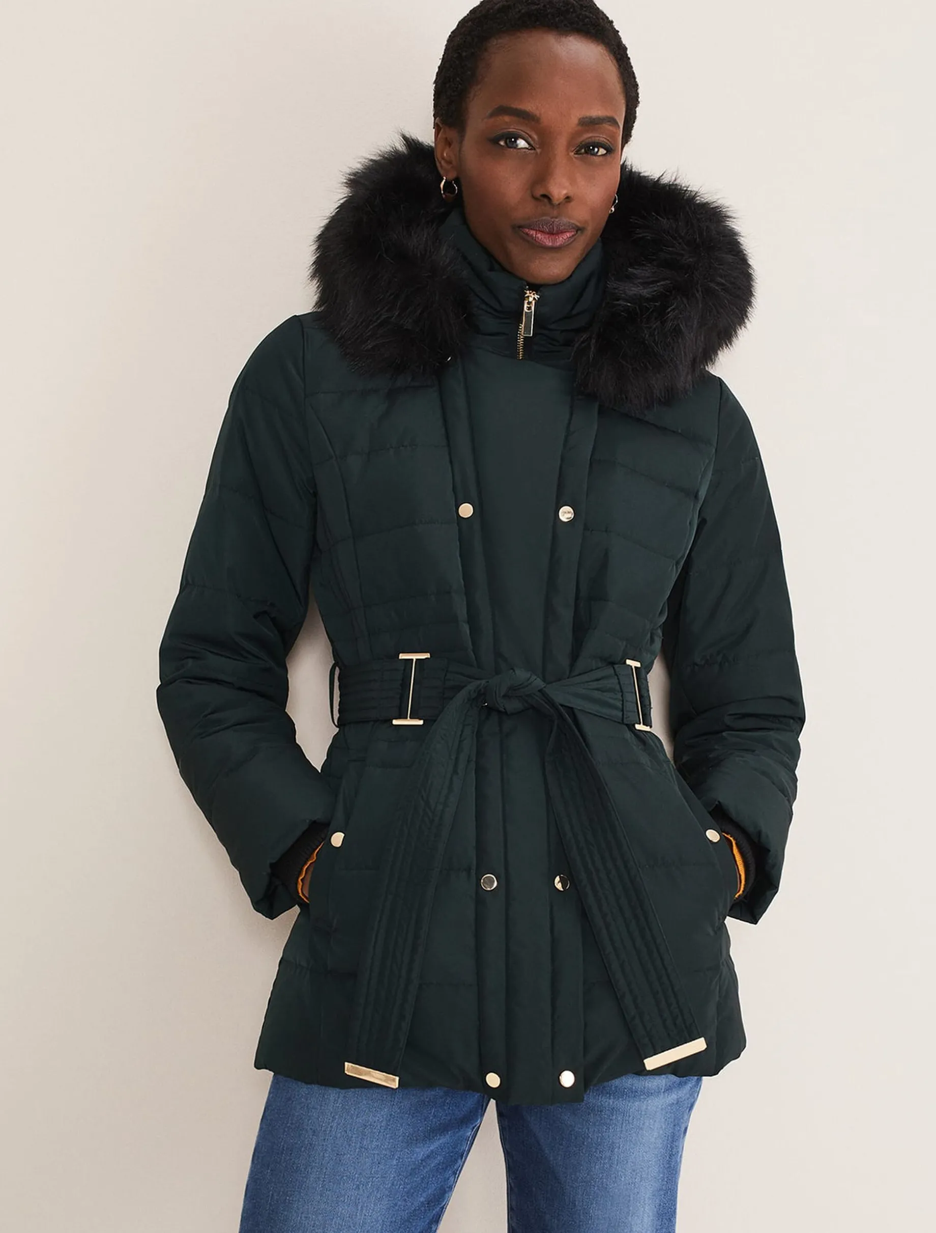 Leonor Tie Belted Short Puffer