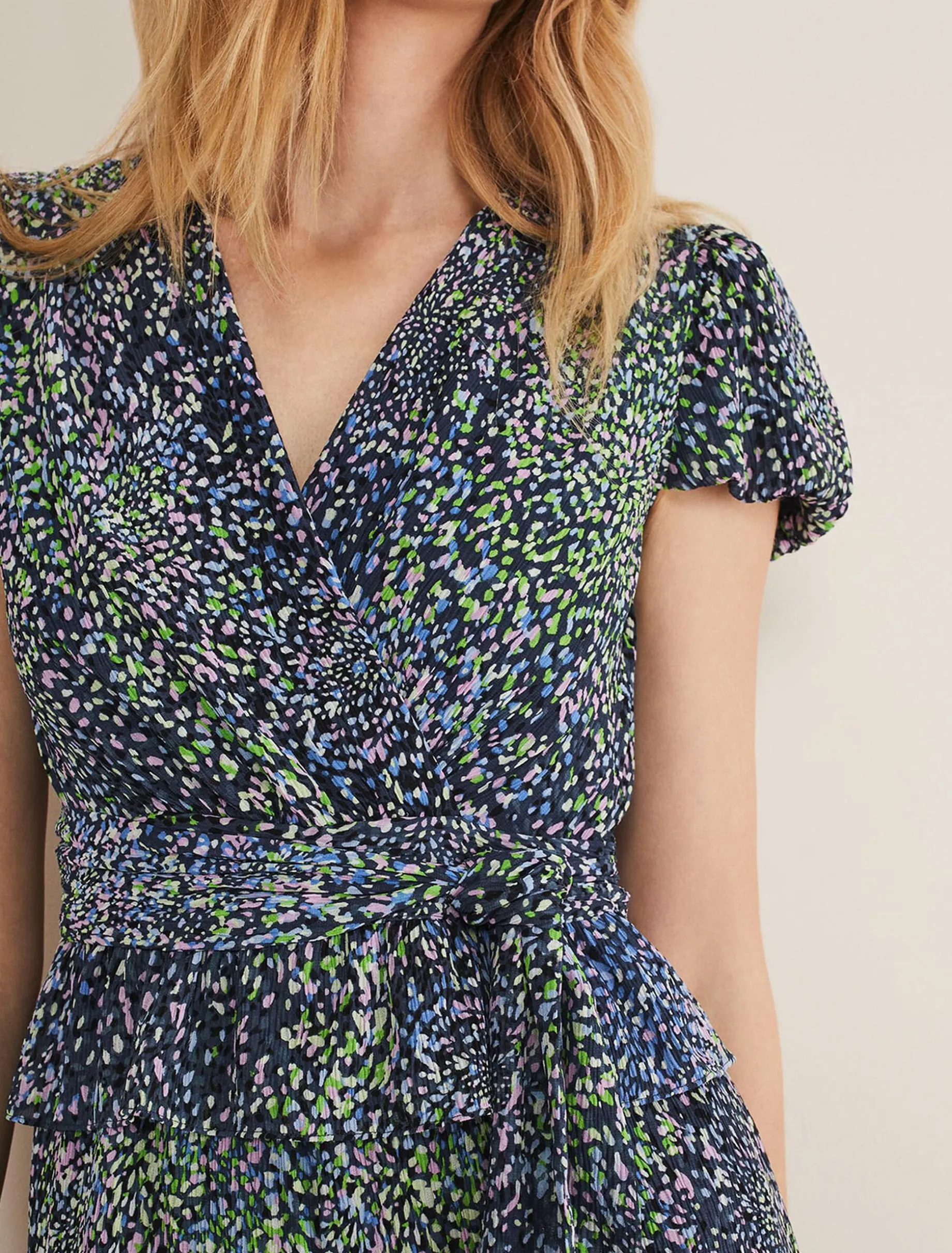 Leora Wrap Printed Plisse Jumpsuit