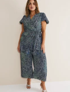 Leora Wrap Printed Plisse Jumpsuit