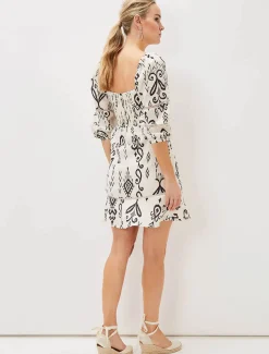 Linen Ikat Print A-Line Dress