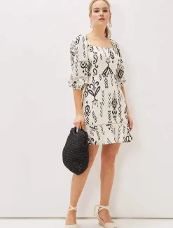 Linen Ikat Print A-Line Dress