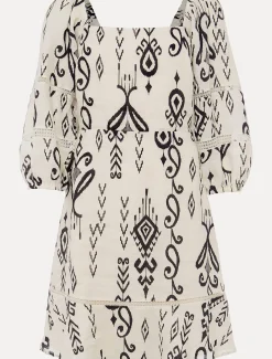 Linen Ikat Print A-Line Dress