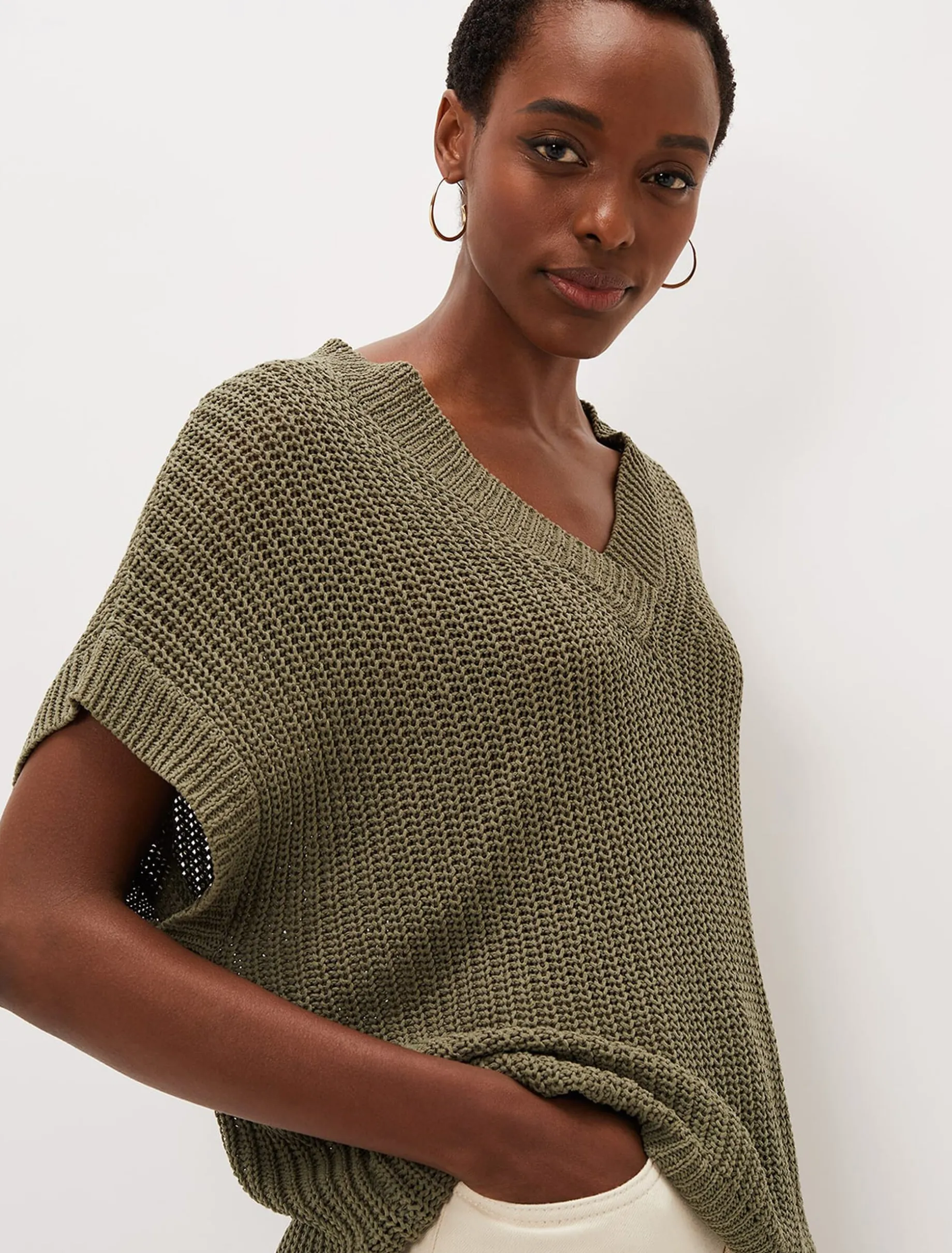 Lizzia V-Neck Chunky Stitch Knit