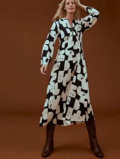 Luana Geo Zip Front Midi Dress