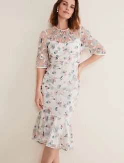 Maia Floral Embroidered Midi Dress