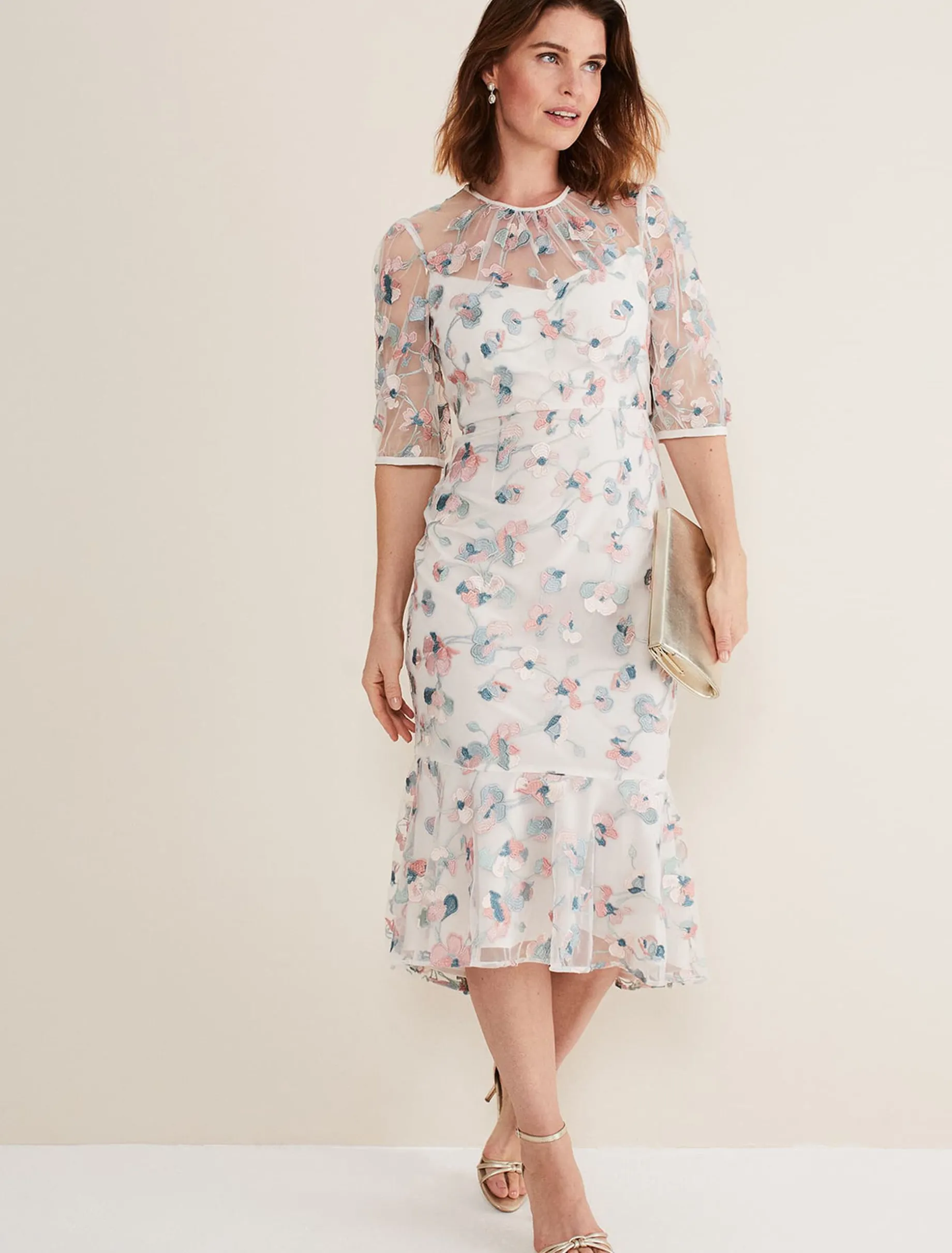 Maia Floral Embroidered Midi Dress