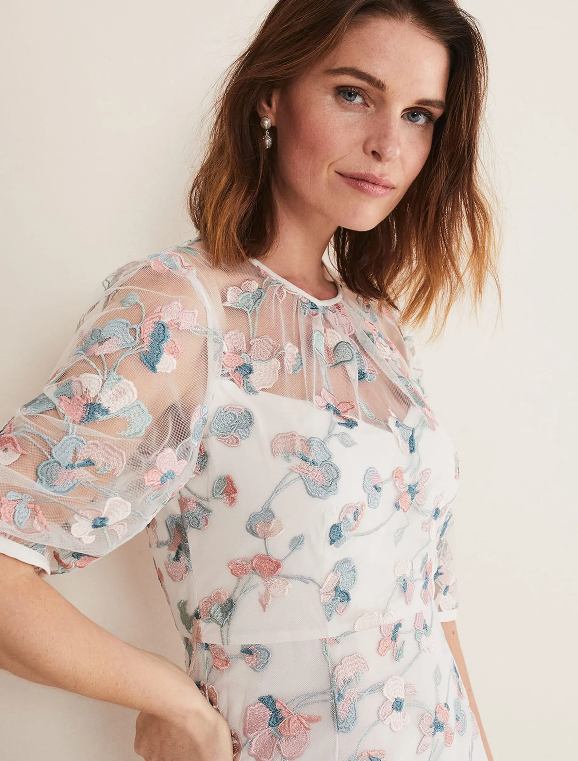 Maia Floral Embroidered Midi Dress