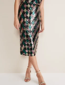 Mari Diamond Sequin Midi Skirt Co-Ord