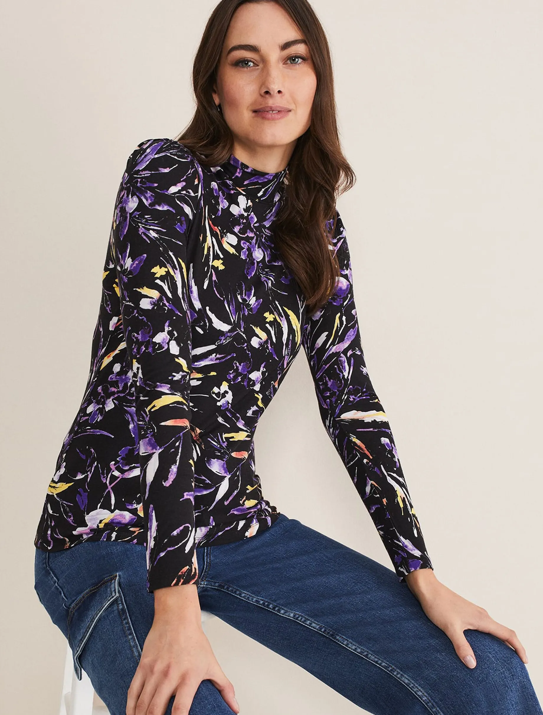 Mellanie Jersey Floral High Neck Top