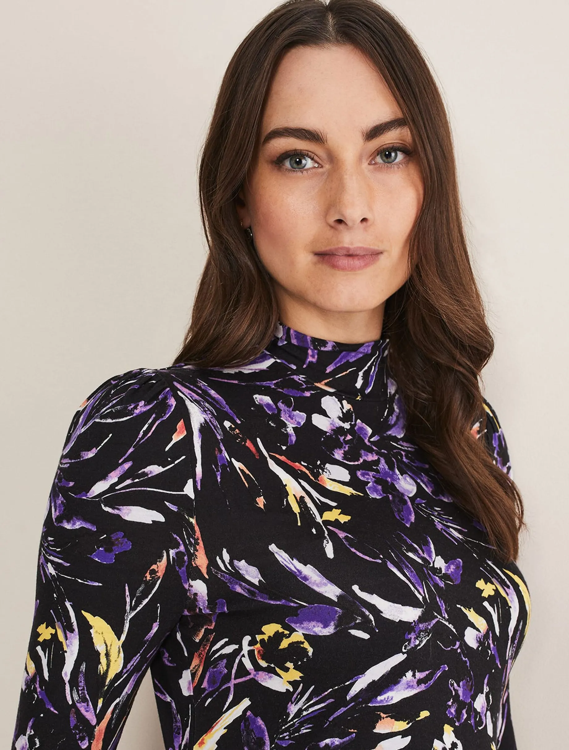 Mellanie Jersey Floral High Neck Top