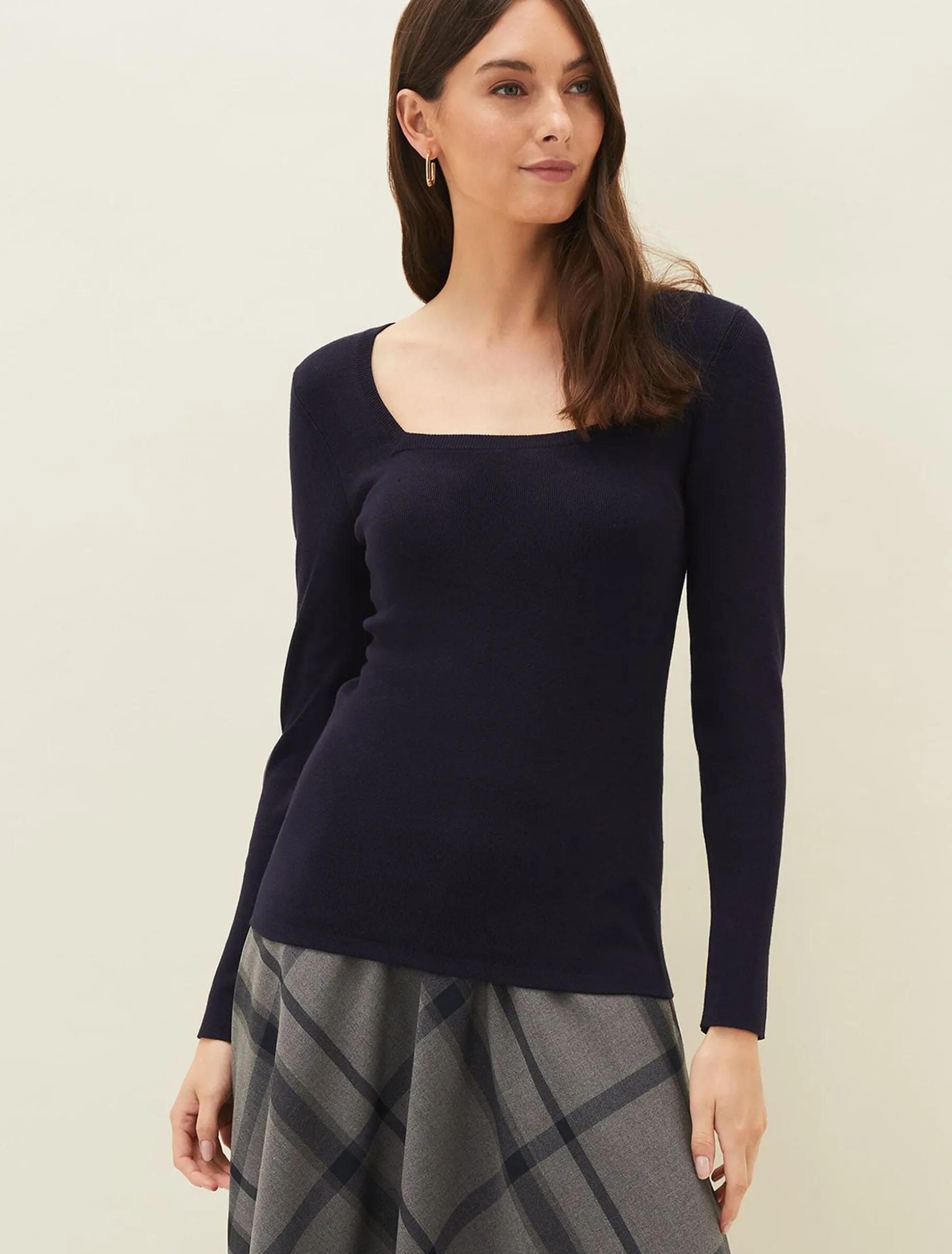 Molla Square Neck Fine Knit Jumper