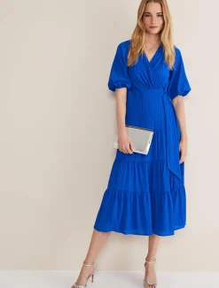 Morven Blue Wrap Midi Dress