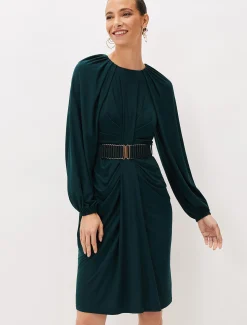 Mya Ruched Belted Jersey Dress