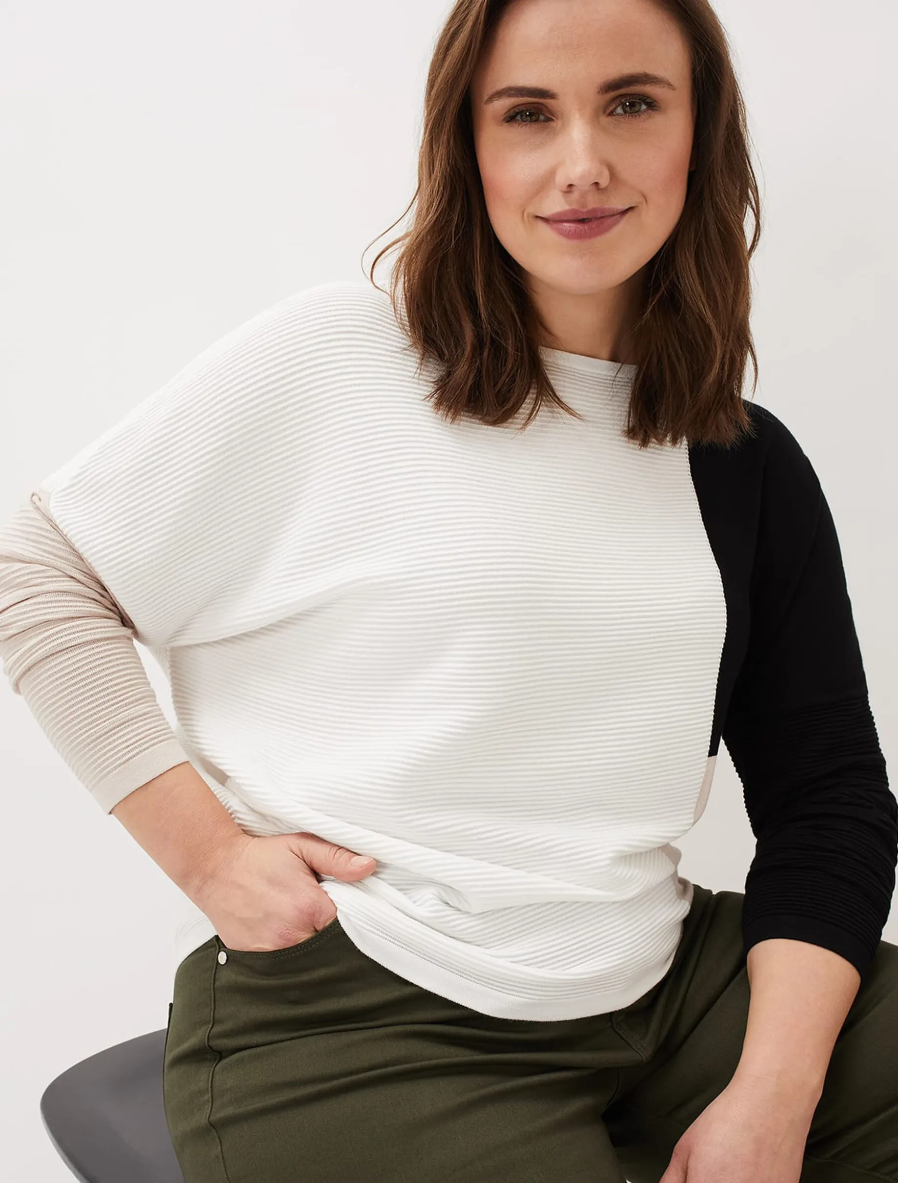 Naidia Colourblock Ribbed Knit Jumper
