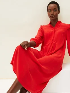 Nivana Frill Shirt Midi Dress
