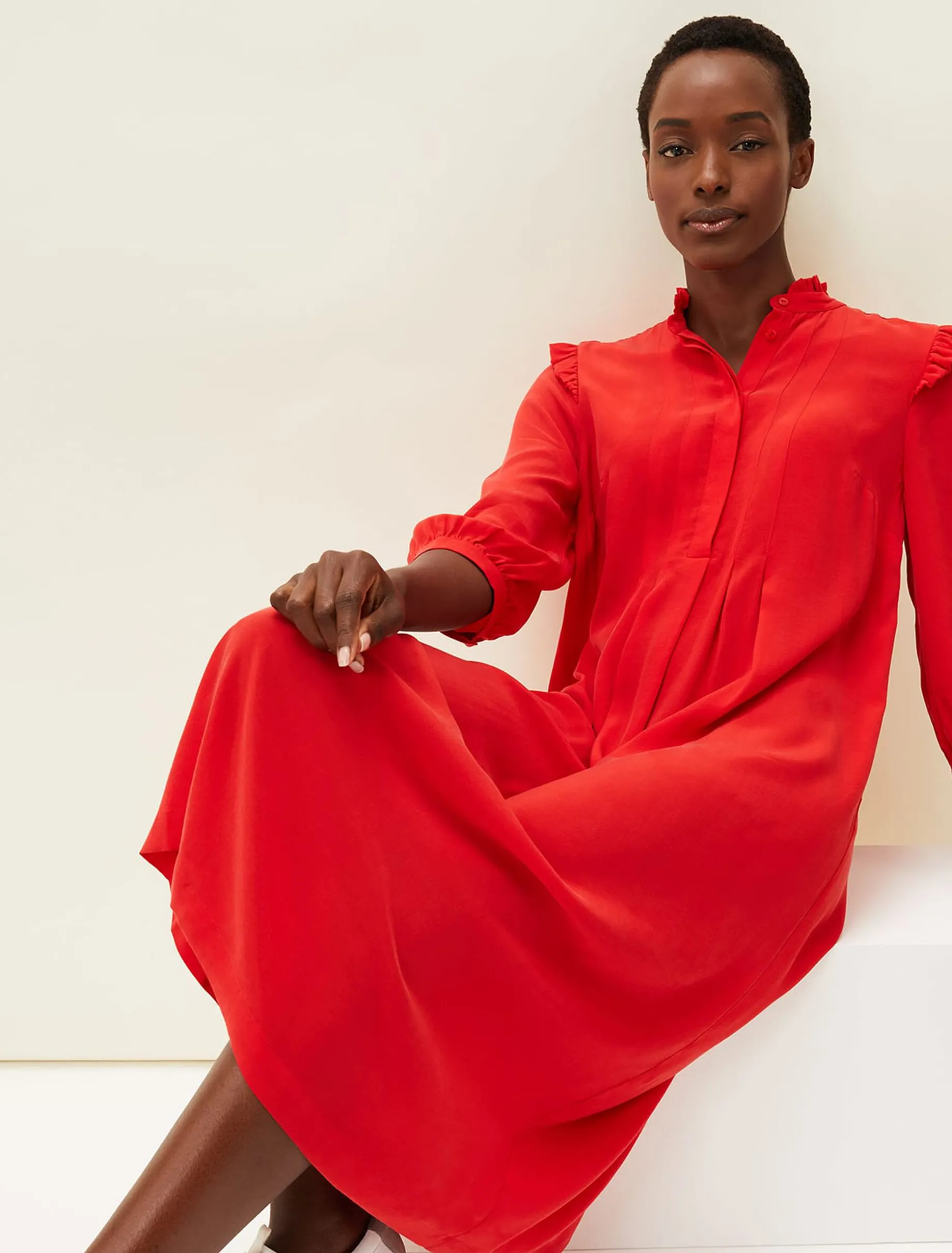 Nivana Frill Shirt Midi Dress