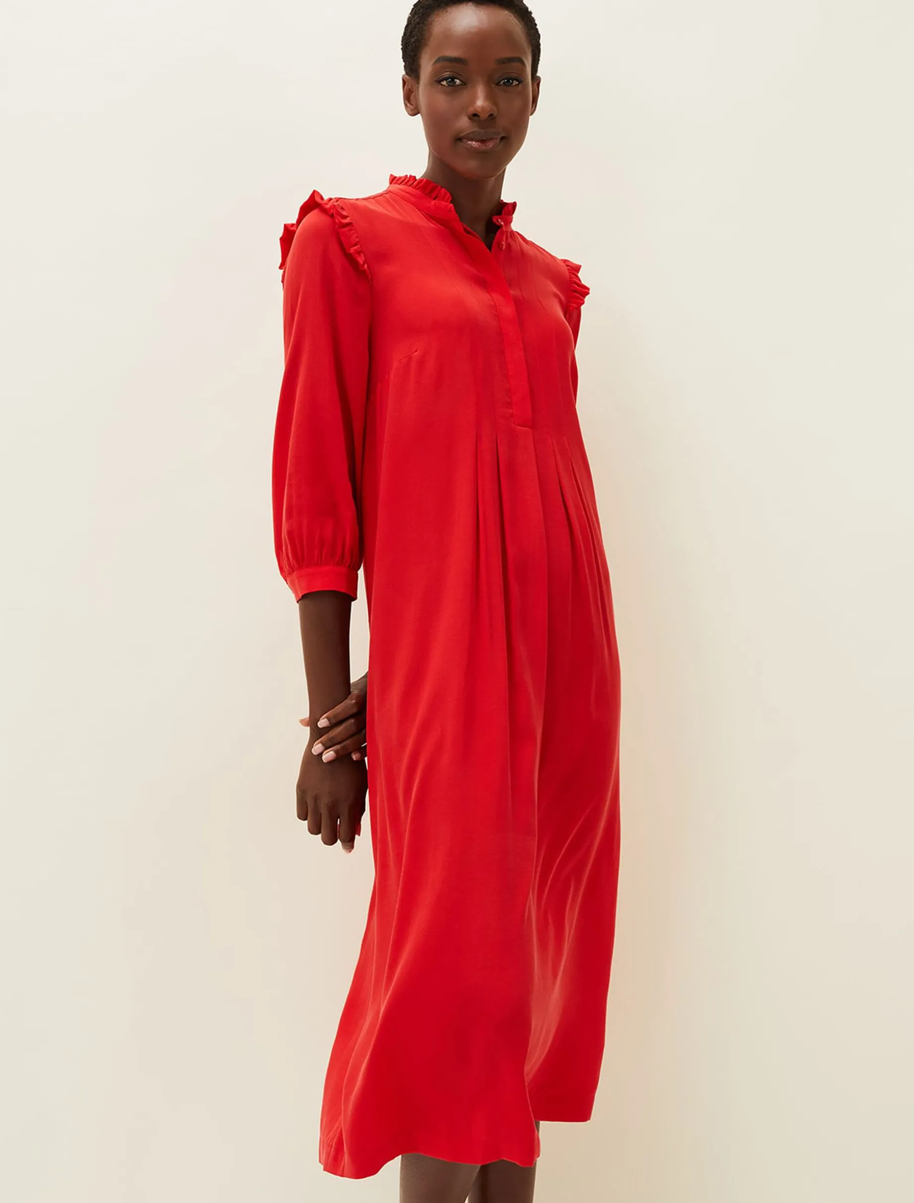 Nivana Frill Shirt Midi Dress