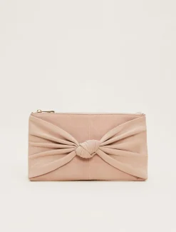Nude Suede Clutch Bag