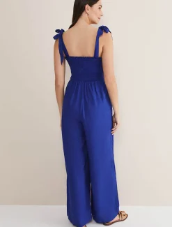Ona Linen Shirred Wide Leg Jumpsuit