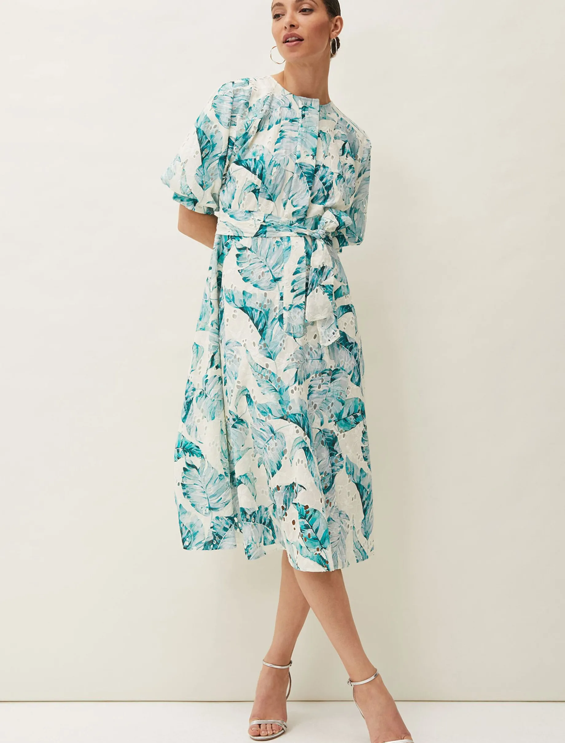 Palms Broderie Anglaise Printed Cotton Dress