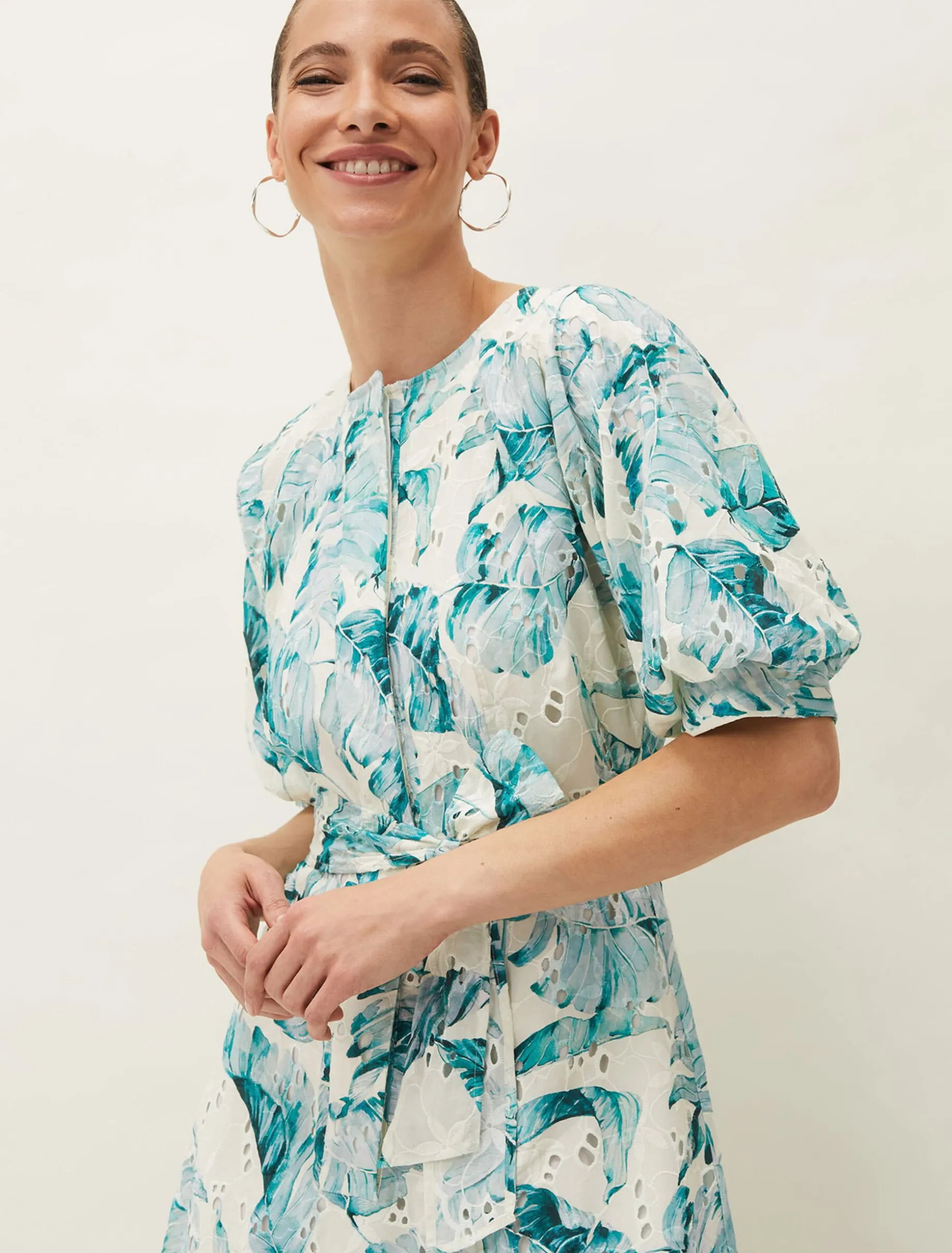 Palms Broderie Anglaise Printed Cotton Dress