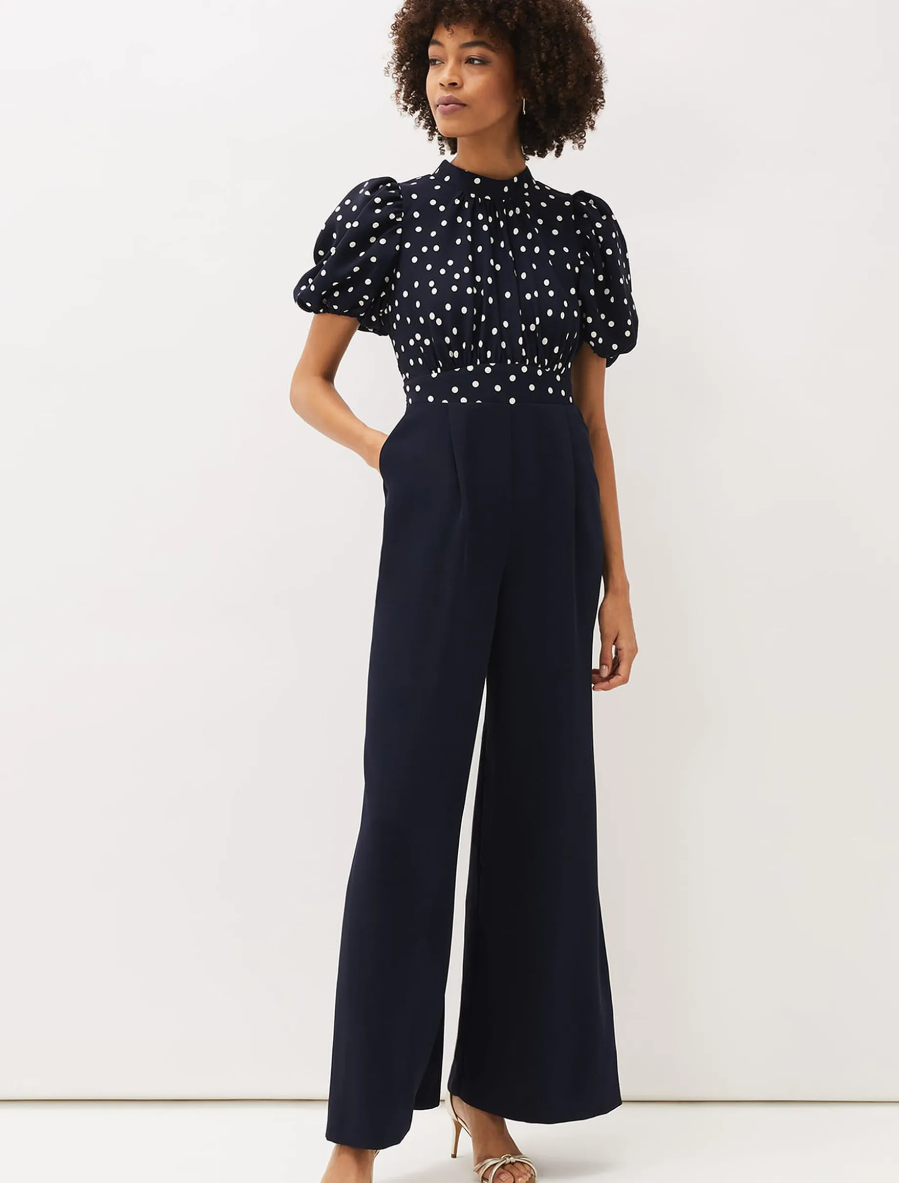 Paulina Puff Sleeve Spot Jumpsuit