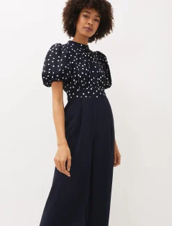 Paulina Puff Sleeve Spot Jumpsuit