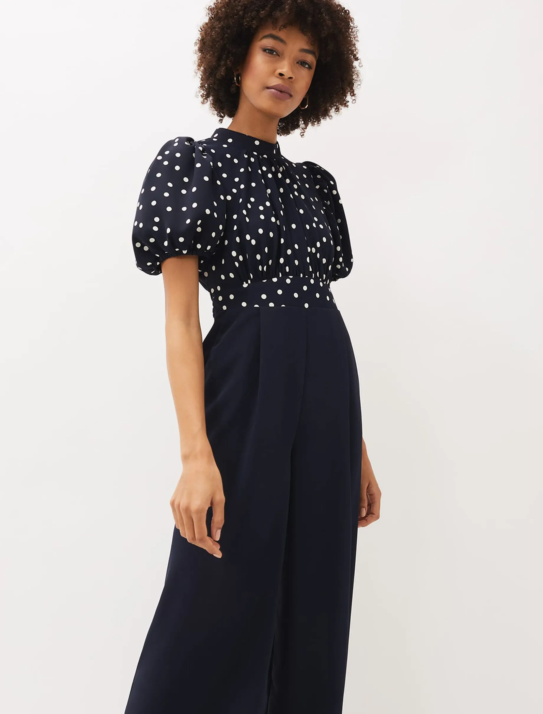 Paulina Puff Sleeve Spot Jumpsuit
