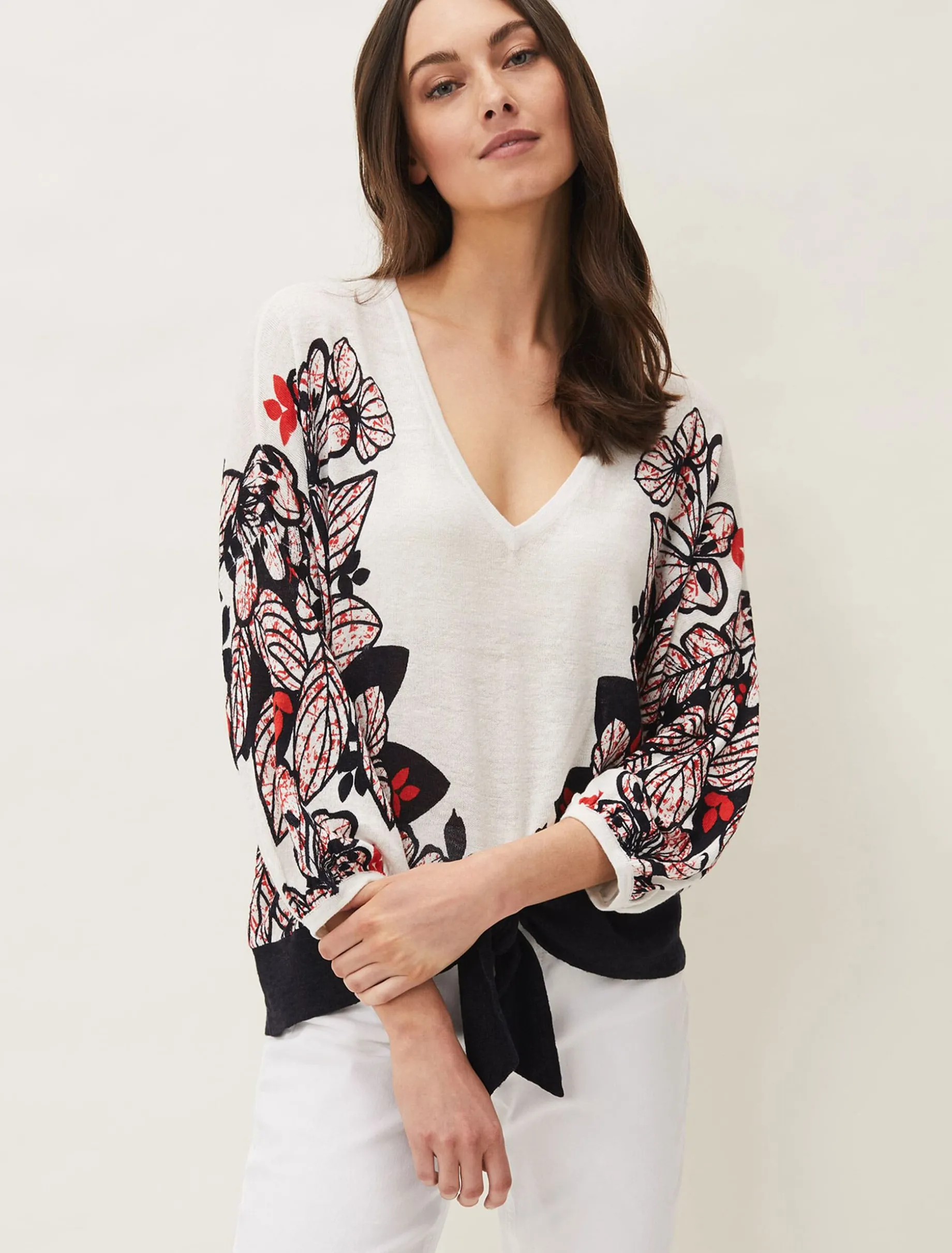 Pearla Tie Front Linen Blend Jumper