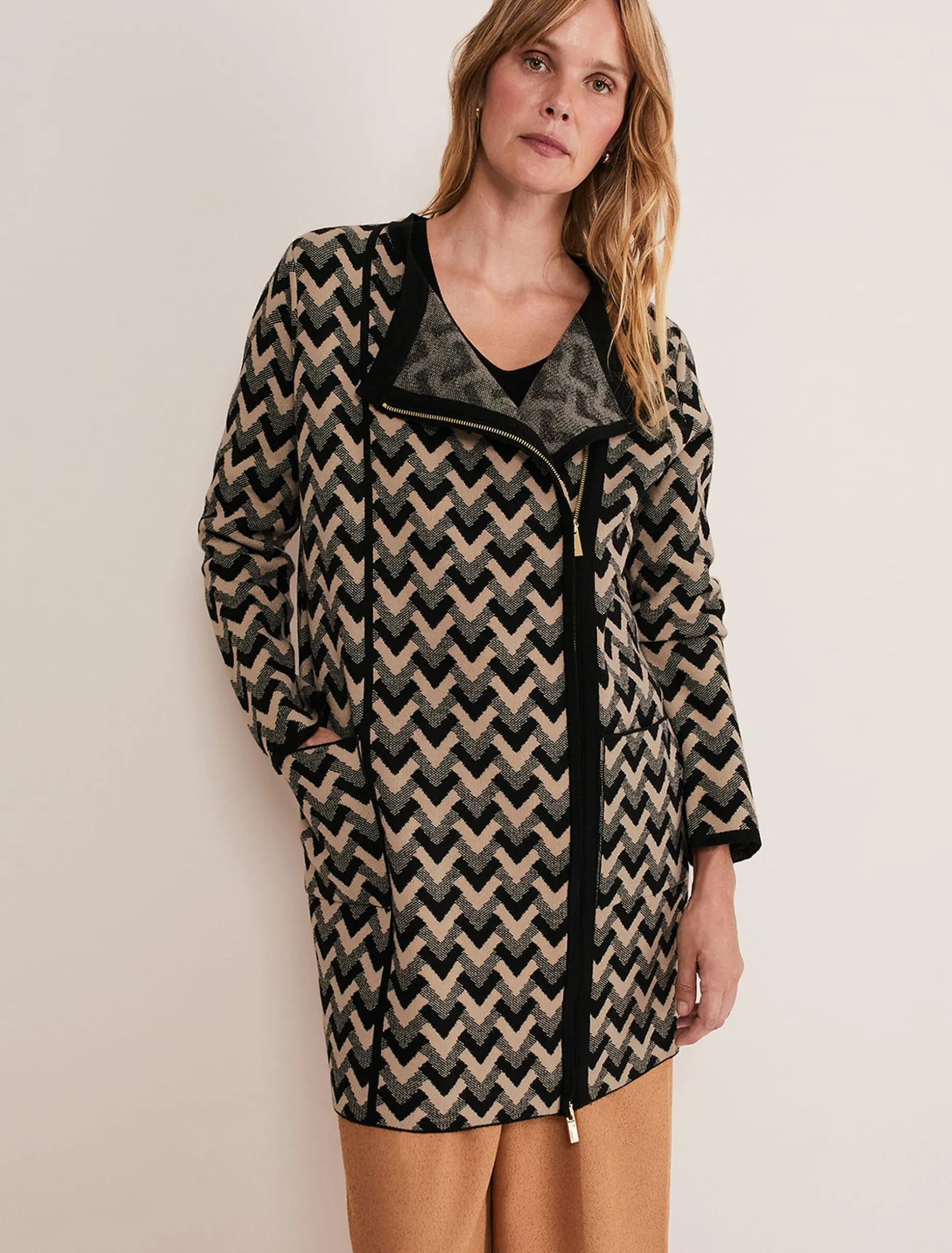 Perrie Geo Jacquard Knit Coat