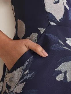 Petite Cassy Jaquard Floral Midi Dress