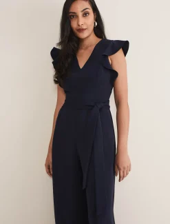 Petite Kallie V Neck Frill Jumpsuit