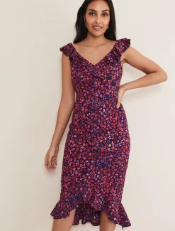 Petite Viola V-Neck Ditsy Frill Dress