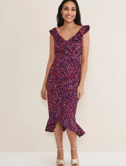 Petite Viola V-Neck Ditsy Frill Dress